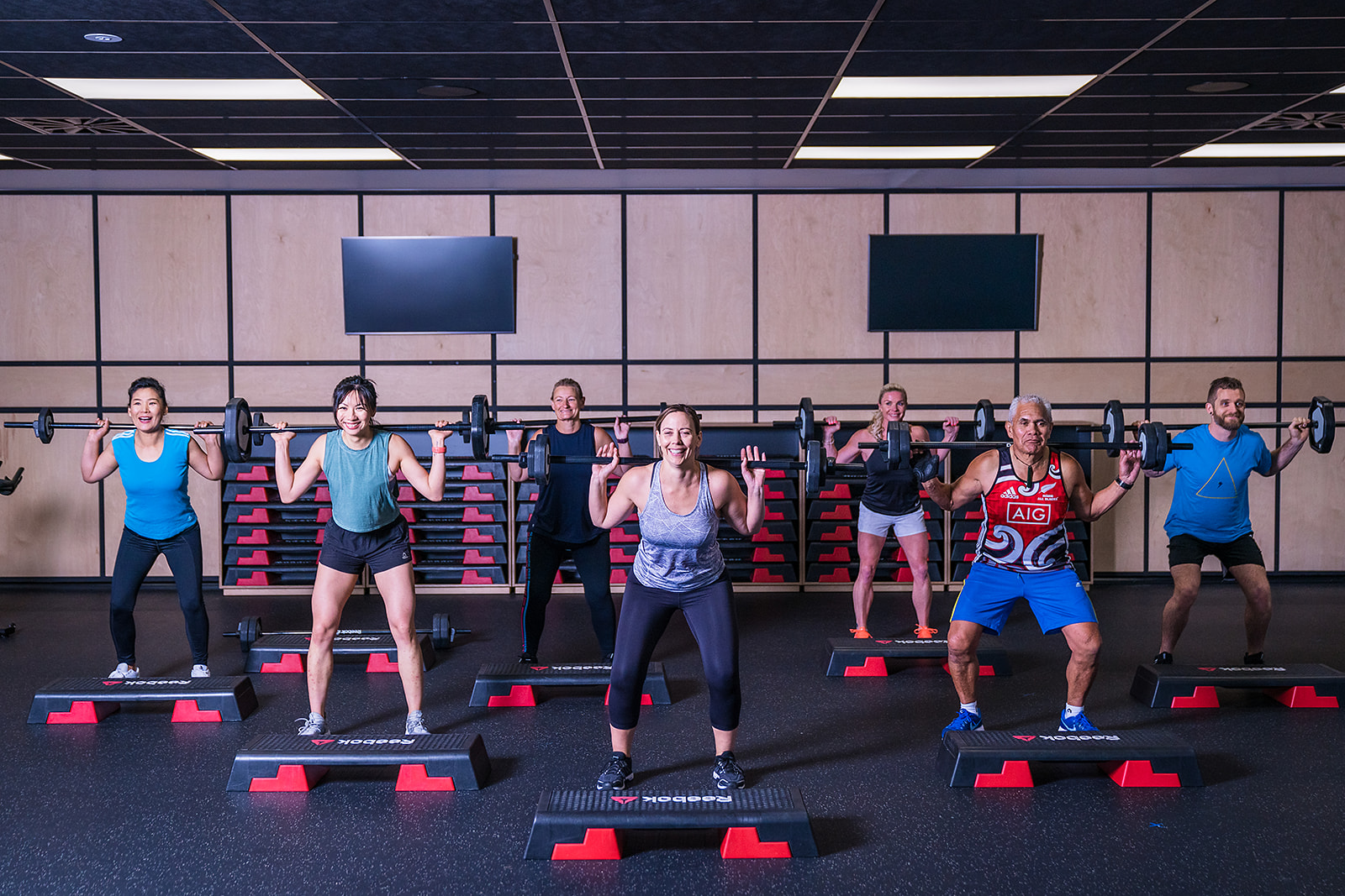 A group of men and women participating in a Strength Zone class at Christchurch Recreation and Sport.