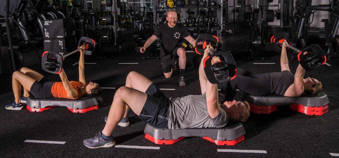 An instructor leading a class in a Revl Everest - high intensity interval training class at Christchurch Recreation and Sport centre. 