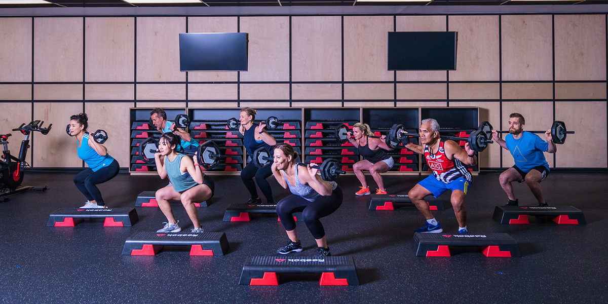 A group of men and women participating in a Strength Zone class at Christchurch Recreation and Sport.